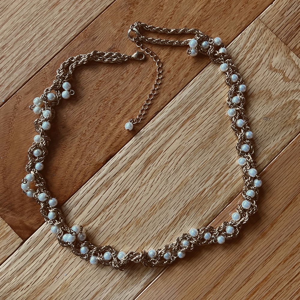 Gold and Pearl Rope Necklace